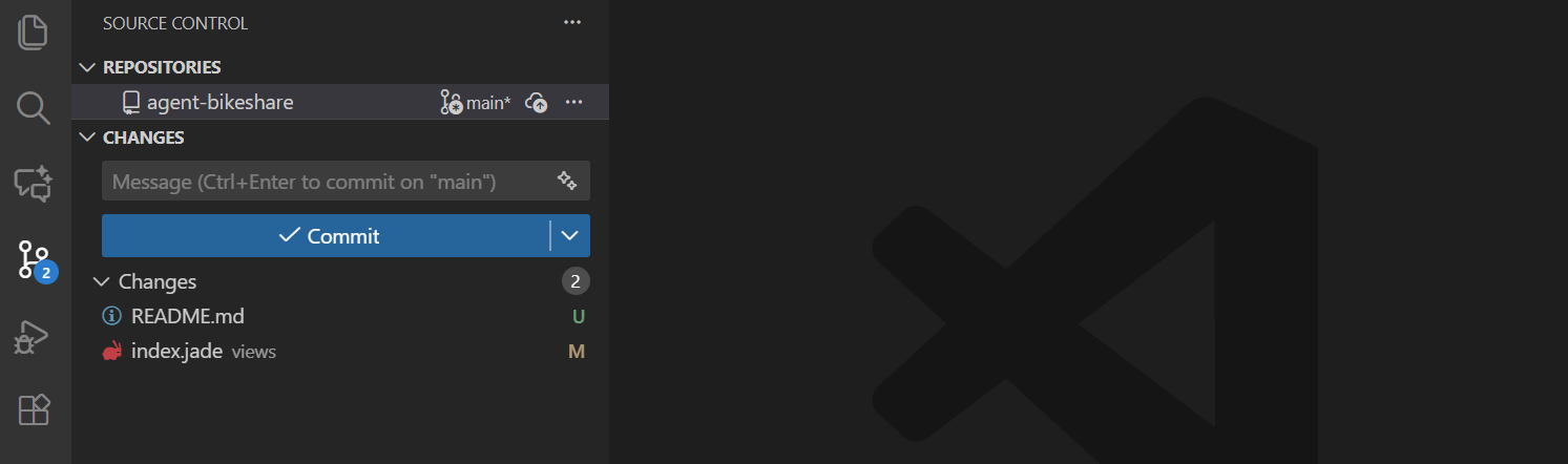 Changed files listed in Source Control