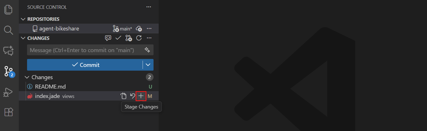 Stage changes in Source Control