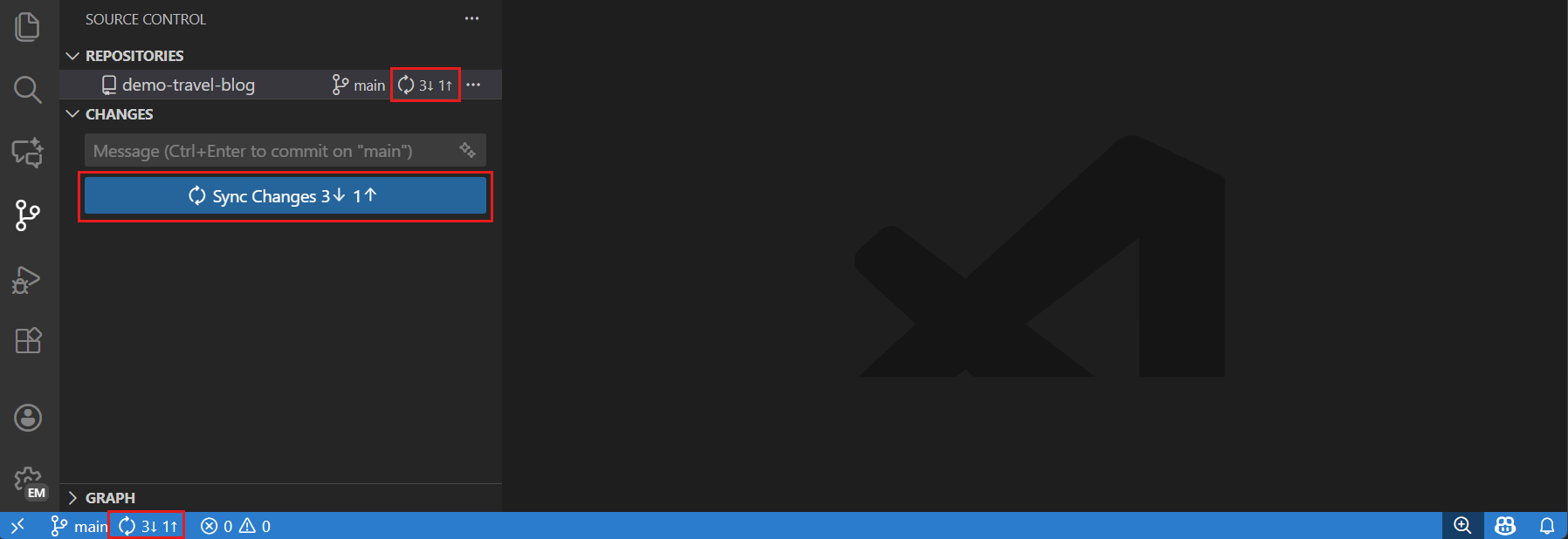 Sync changes button in Source Control
